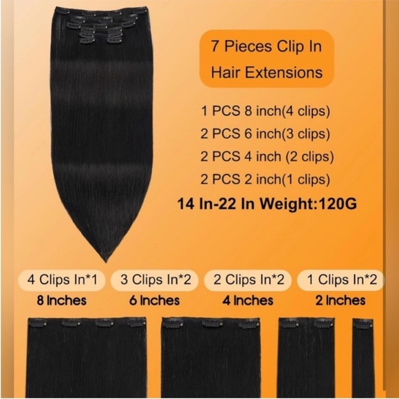 Jet Black Remy Human Hair 20 Inch Clip In Hair Extensions - Picture 5 of 10
